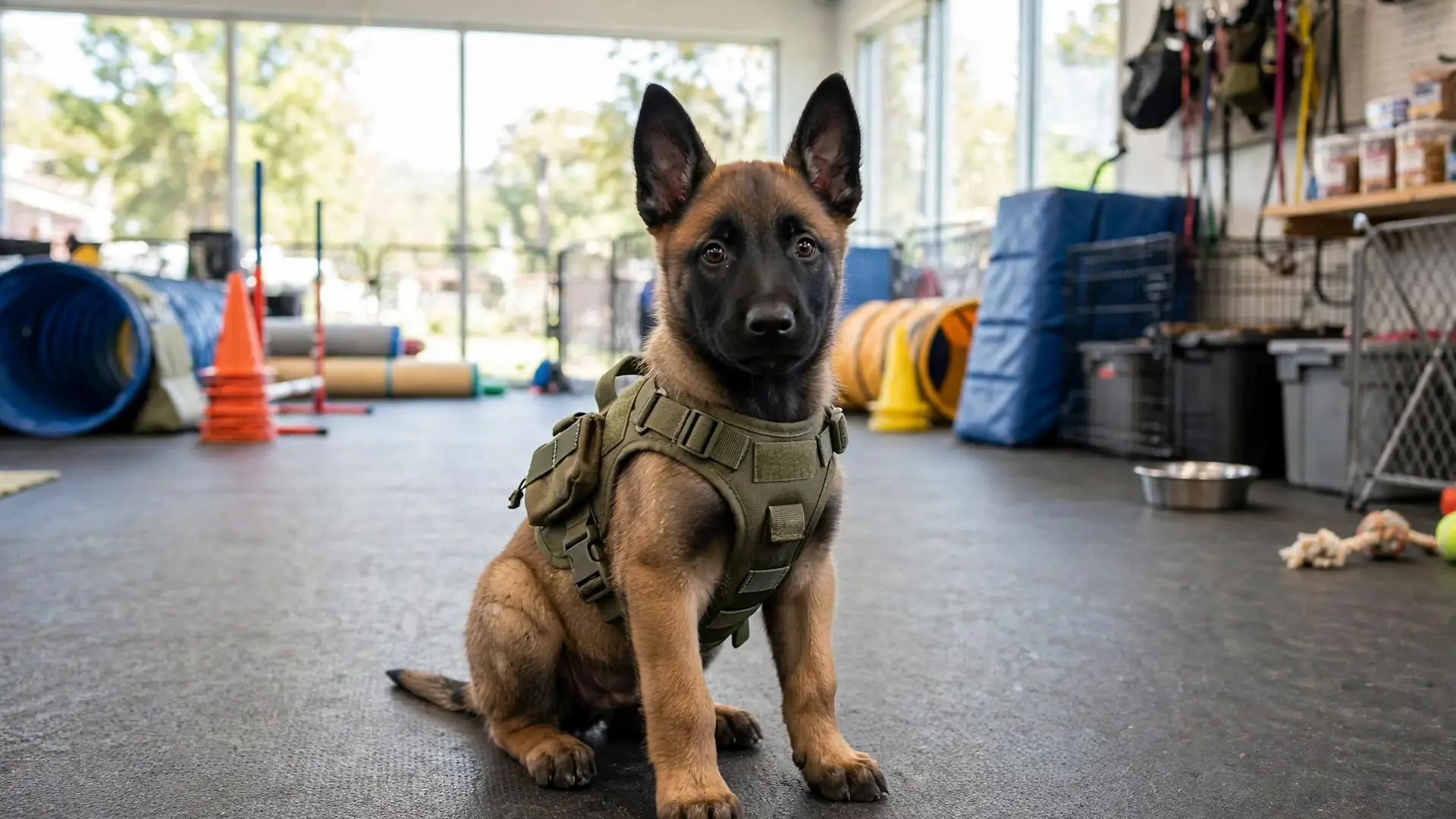 Curious Puppy in a Tactical Vest